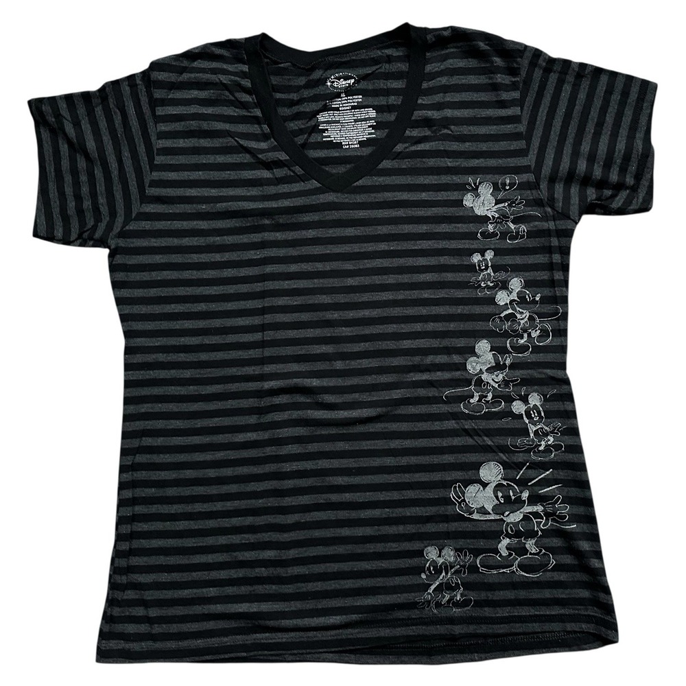Disney Store Black Women Organic Cotton Blend Striped Mickey Mouse Shirt Size XL